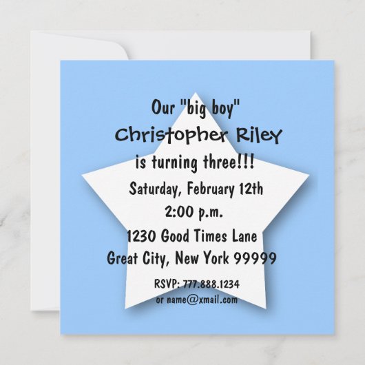 Derde verjaardag DRIE jaar oude Jongen Blue Stars  Kaart (Achterkant)