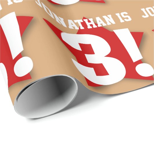 Derde verjaardag Eigen naam RED en TAN 03A Cadeaupapier (Rol Hoek)