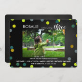 Derde verjaardag | Foto van Chalkboard Confetti Kaart (Voorkant / Achterkant)