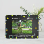 Derde verjaardag | Foto van Chalkboard Confetti Kaart (Staand voorkant)