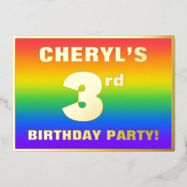 Derde verjaardag: Fun, kleurrijk regenboogpatroon Folie Uitnodiging