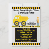 Derde Verjaardag Gele Dump Truck Bouw Kaart (Voorkant)