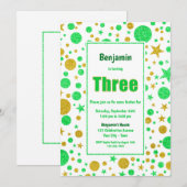 Derde verjaardag: Groene en goudvlekken en sterren Kaart (Voorkant / Achterkant)