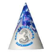 Derde verjaardag jongens drie jaar oud feest feesthoedjes (Voorkant)