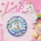 Derde verjaardag jongens drie jaar oud feest papieren bordje (Feest)