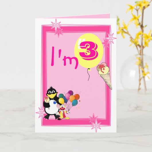 Derde verjaardag kaart (Gele Bloem)