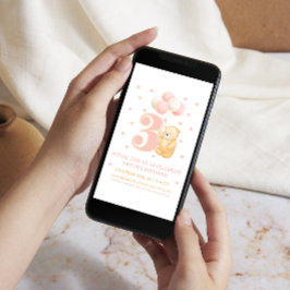 Derde Verjaardag Leuke Roze Beer Ballon Whimsical Kaart