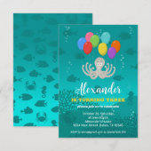 Derde Verjaardag Party Octopus Ballons Uitnodiging (Voorkant / Achterkant)