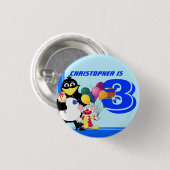 Derde verjaardag ronde button 3,2 cm (Voorkant /achterkant)