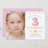 Derde verjaardag Uitnodiging voor donut fotokaart (Voorkant / Achterkant)