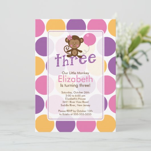 Derde verjaardag Uitnodiging voor kleine apen (Staand voorkant)