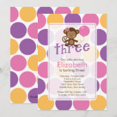 Derde verjaardag Uitnodiging voor kleine apen (Voorkant / Achterkant)