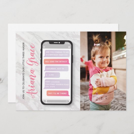 Derde verjaardag van 3-jarig meisje van 3-jarige l kaart (Voorkant / Achterkant)