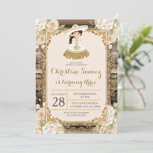 Derde verjaardag van bruin en gouden Mexicaans mei Kaart (Staand voorkant)