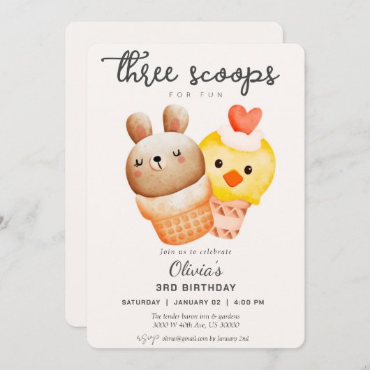 Derde verjaardag van crème kaart (Voorkant / Achterkant)