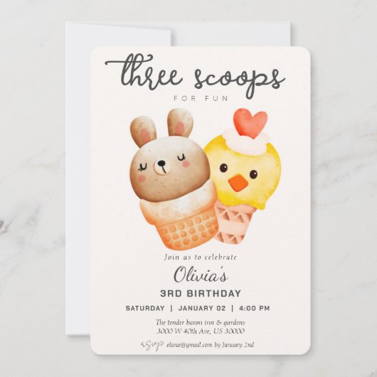 Derde verjaardag van crème kaart (Voorkant)