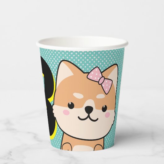 Derde verjaardag van de Cute Shiba Inu Puppy Angel Papieren Bekers (Achterkant)