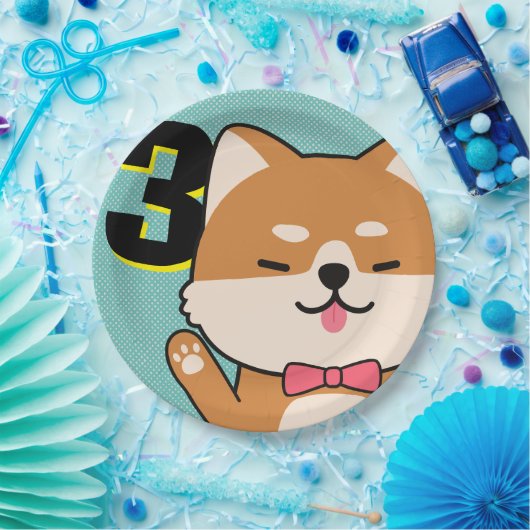 Derde verjaardag van de Schute Shiba Inu Puppy Aik Papieren Bordje (Feest)