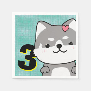 Derde verjaardag van de Schute Shiba Inu Puppy Kik Servet