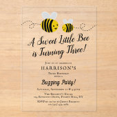 Derde verjaardag van de zoete kleine honingbijen acryl uitnodigingen (Voorkant)