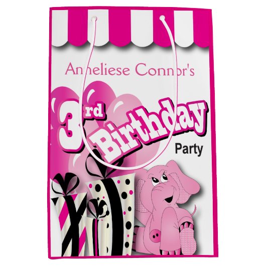 Derde verjaardag van het meisje medium cadeauzakje (Voorkant)