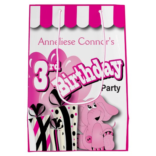 Derde verjaardag van het meisje medium cadeauzakje (Achterkant)