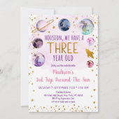 Derde verjaardag van het roze ruimtescheidingsmeis kaart (Voorkant)