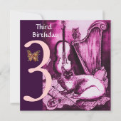 Derde verjaardag van MUSICAL CAT Pink Fuchsia Kaart (Voorkant)