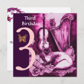 Derde verjaardag van MUSICAL CAT Pink Fuchsia Kaart (Voorkant / Achterkant)
