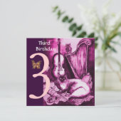 Derde verjaardag van MUSICAL CAT Pink Fuchsia Kaart (Staand voorkant)