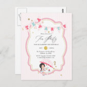 Derde verjaardag van roze en goudmeisjes Tea Party Briefkaart (Voorkant / Achterkant)