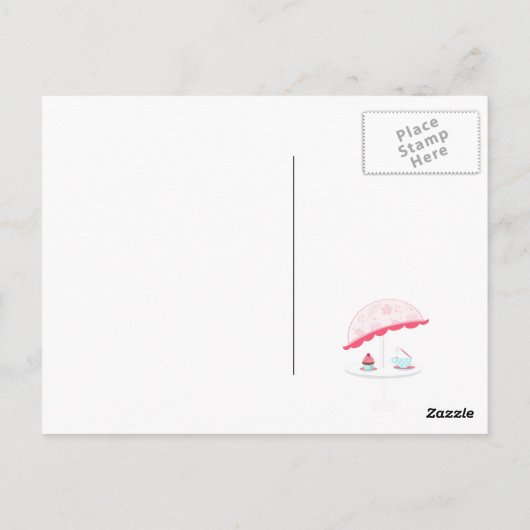 Derde verjaardag van roze en goudmeisjes Tea Party Briefkaart (Achterkant)