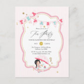 Derde verjaardag van roze en goudmeisjes Tea Party Briefkaart (Voorkant)