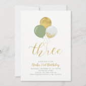 Derde verjaardag van Sage & Gold Balloons Kaart (Voorkant)