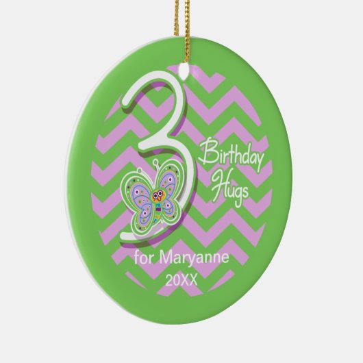 Derde verjaardag vlinder — Aangepaste naam Keramisch Ornament (Rechts)