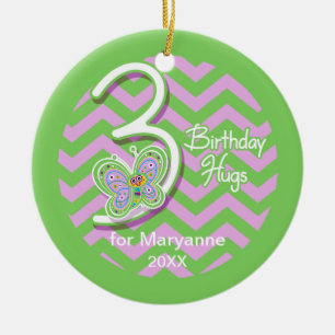 Derde verjaardag vlinder — Aangepaste naam Keramisch Ornament