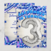 Derde verjaardag Zilver en Blauwe Leeftijd 3 Jonge Kaart (Voorkant / Achterkant)