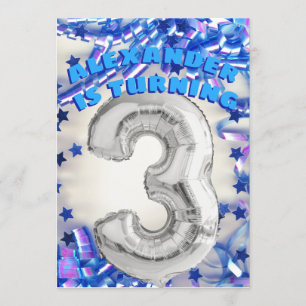 Derde verjaardag Zilver en Blauwe Leeftijd 3 Jonge Kaart