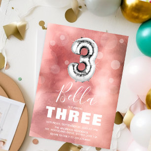 Derde verjaardag Zilveren Ballon Roze Partij Kaart