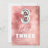 Derde verjaardag Zilveren Ballon | Roze Partij Kaart (Voorkant)