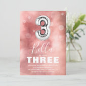 Derde verjaardag Zilveren Ballon | Roze Partij Kaart (Staand voorkant)