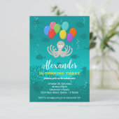 Derde verjaardagsfeestje Octopus Ballonnen Uitnodi Kaart (Staand voorkant)