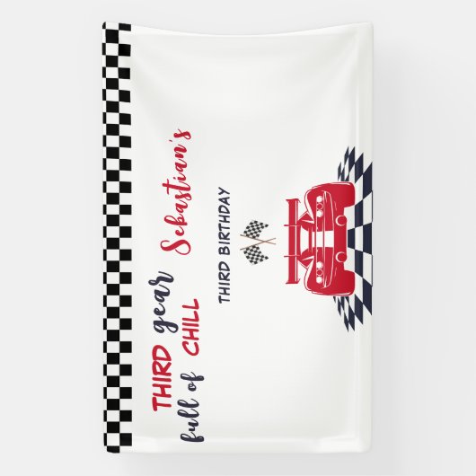 Derde versnelling vol met chill derde kinderverjaa spandoek (Verticaal)