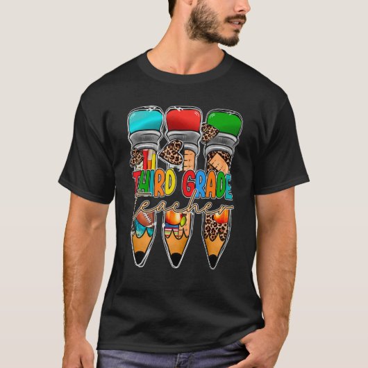 Derdeklas Leopard Potlood 3e klas leraar terug T-shirt (Voorkant)