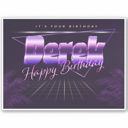 Derek Name Vorname lila retro Sticker Geburtstag (Voorkant)