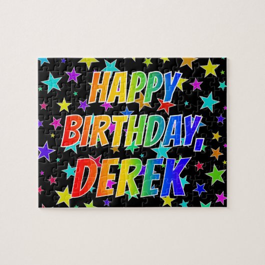 "DEREK" Voornaam, geun "HAPPY BIRTHDAY" Legpuzzel (Horizontaal)