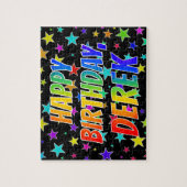 "DEREK" Voornaam, geun "HAPPY BIRTHDAY" Legpuzzel (Verticaal)
