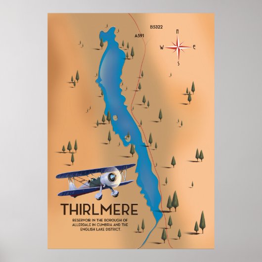 Derlmere Reservoir Lake District Map Poster (Voorkant)