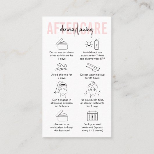 Dermaplaning Aftercare Guide Roze Cosmetoloog Visitekaartje (Voorkant)