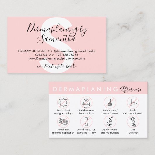 Dermaplaning Natercare Post Instruction Visitekaartje (Voorkant / Achterkant)